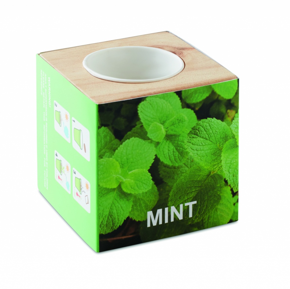 Logo trade business gifts image of: Herb pot wood "MINT"
